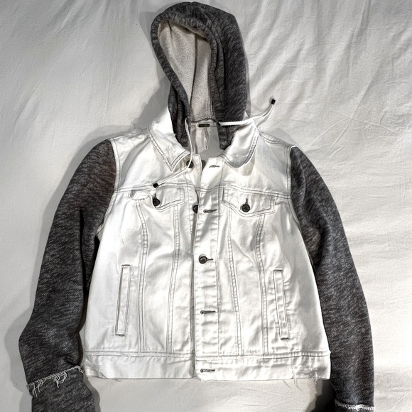 Free People White Denim Knit Jacket Medium